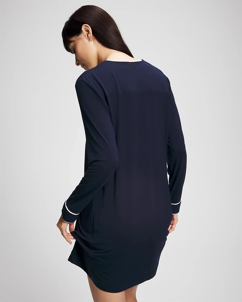 Piped Long-Sleeve Sleepshirt
