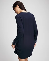 Piped Long-Sleeve Sleepshirt