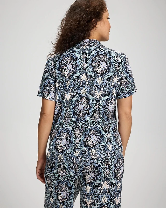 Short Sleeve Notch Collar Pajama Top