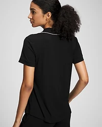 Solid Short Sleeve Notch Collar Pajama Top