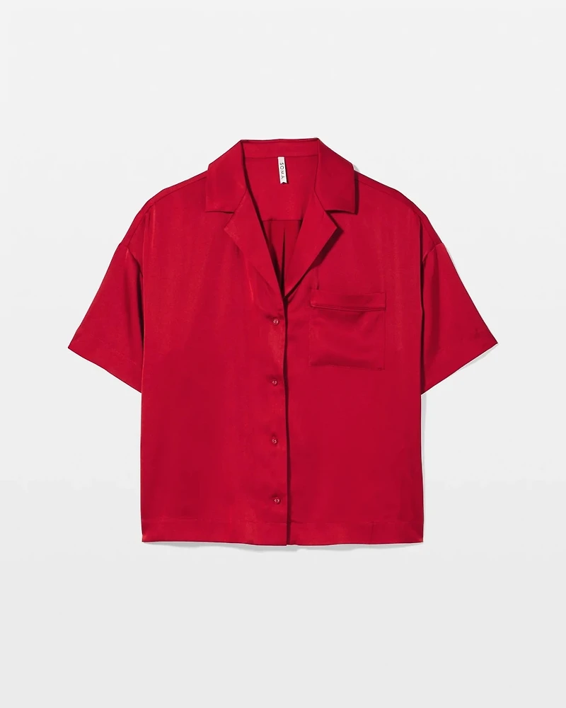 Short Sleeve Notch Collar Pajama Top