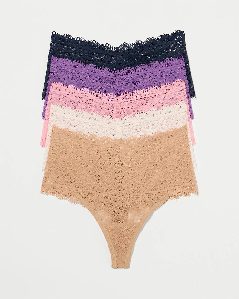 High-Waist Thong Panty with Enchanting Lace 5 Pack