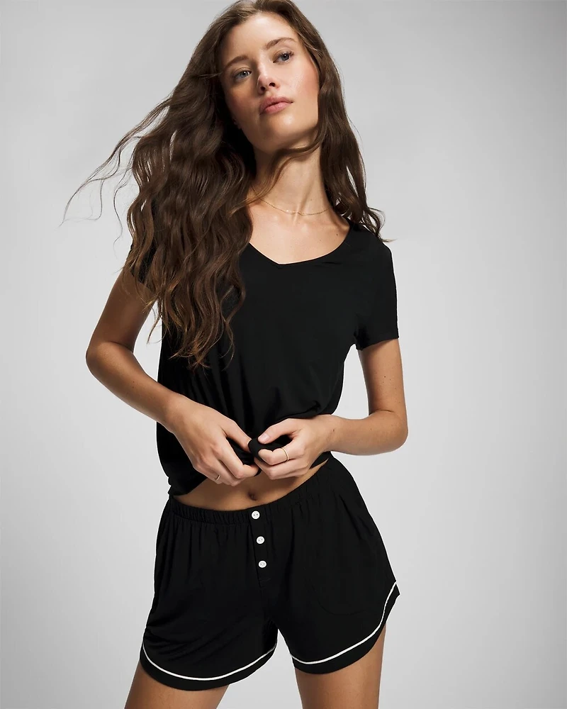 Solid Piped Pajama Shorts