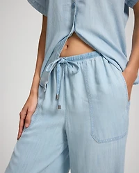 Chambray Relaxed Wide-Leg Pants