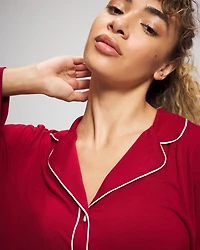 Long Sleeve Notch Collar w/ Piped Placket Pajama Top