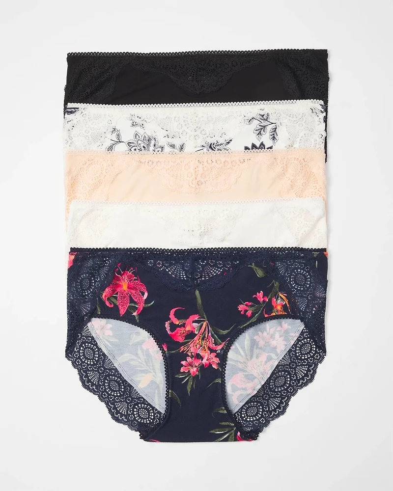 Hipster Panty with Crochet Lace Waist 5 Pack