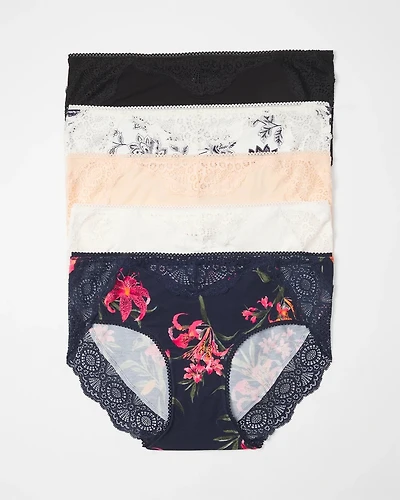 Hipster Panty with Crochet Lace Waist 5 Pack