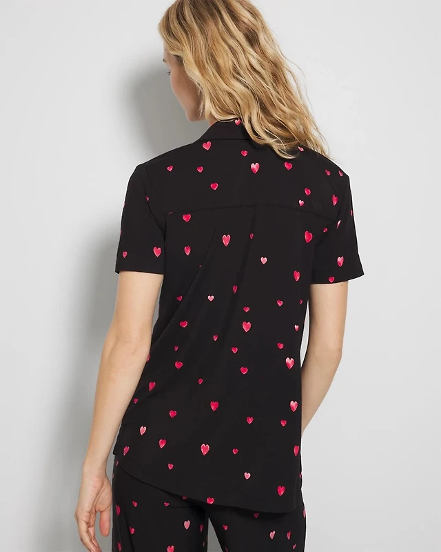 Short Sleeve Notch Collar Pajama Top