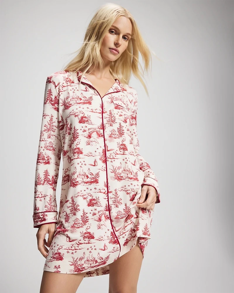 Piped Long-Sleeve Sleepshirt
