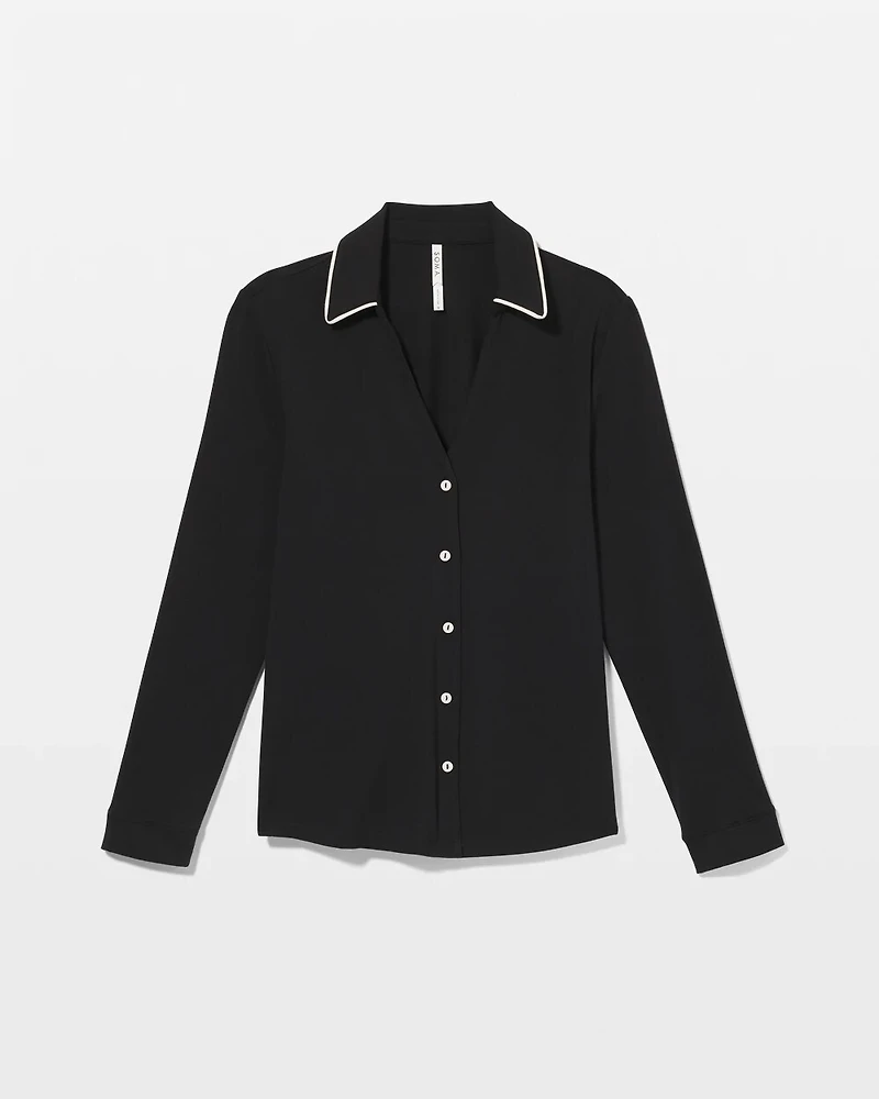 Long-Sleeve Notch Collar Pajama Top