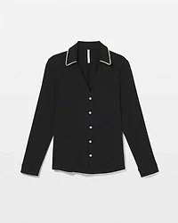 Long-Sleeve Notch Collar Pajama Top