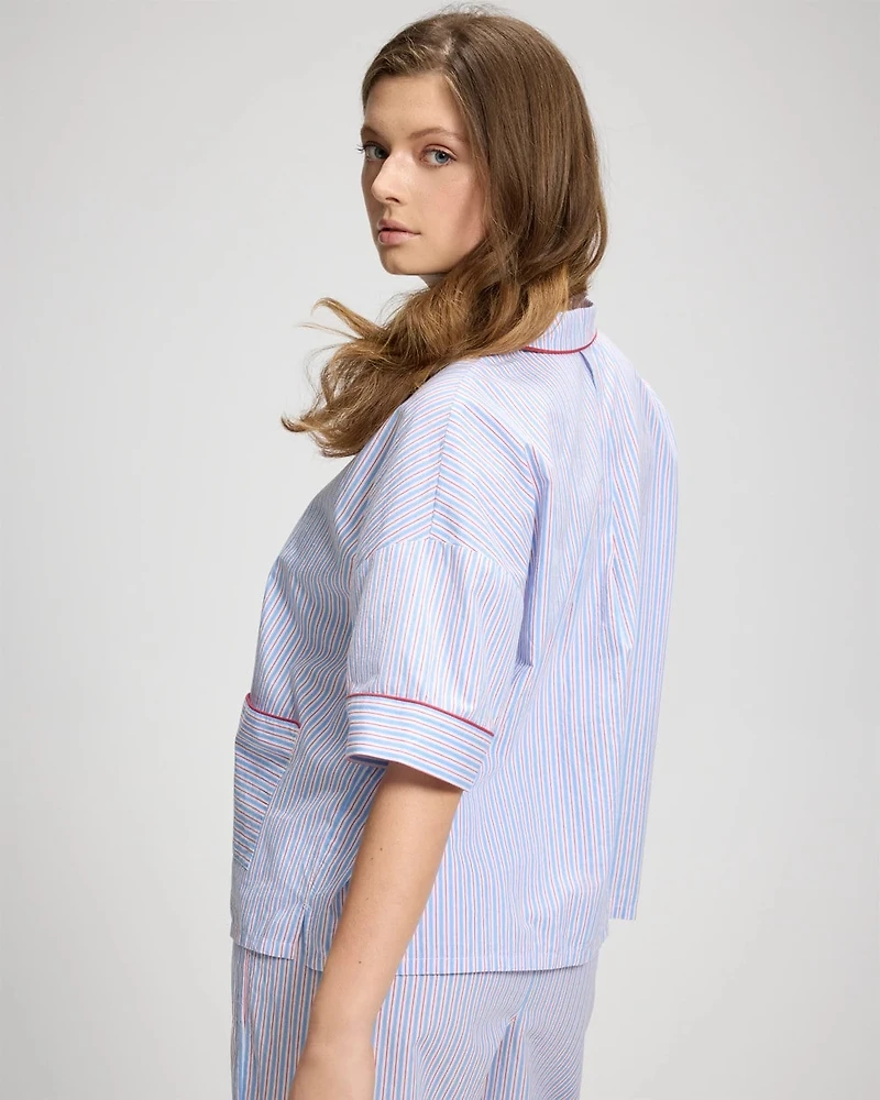 Relaxed Short-Sleeve Noch Collar Pajama Top