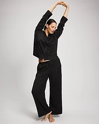 Shadow Stripe Long Sleeve Pajama Notch Collar Top