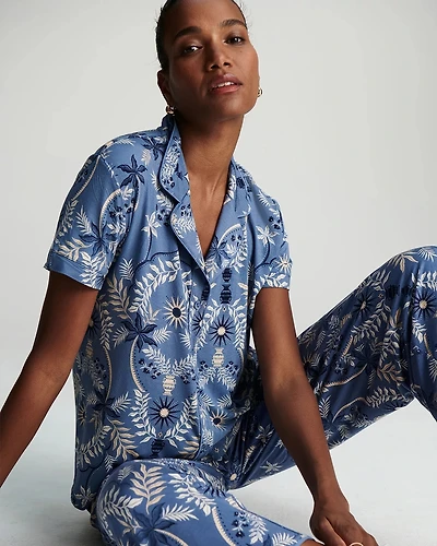 Short Sleeve Notch Collar Pajama Top