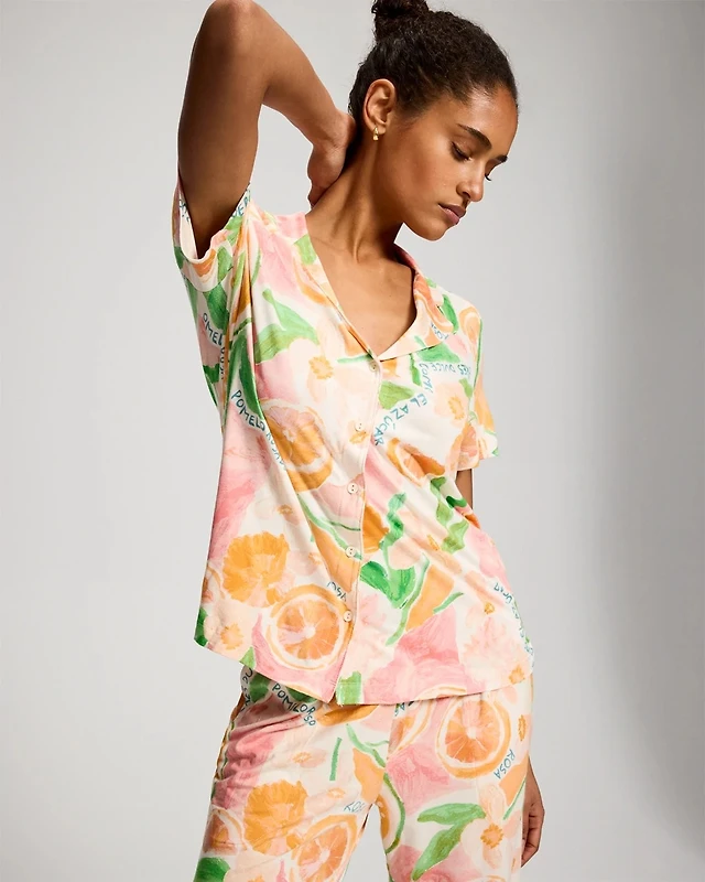 Short Sleeve Notch Collar Pajama Top