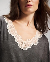 Lace Trim Long Sleeve Pajama Top