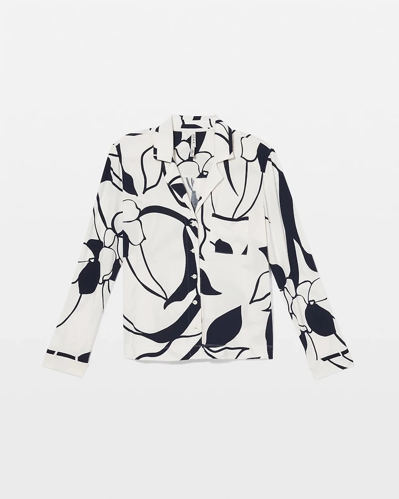 Long-Sleeve Notch Collar Pajama Top
