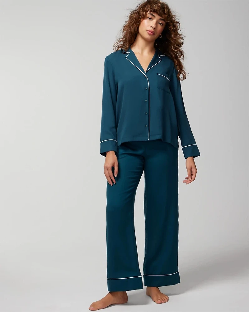 Long-Sleeve Notch Collar Pajama Top
