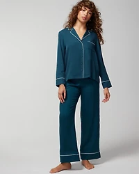 Long-Sleeve Notch Collar Pajama Top