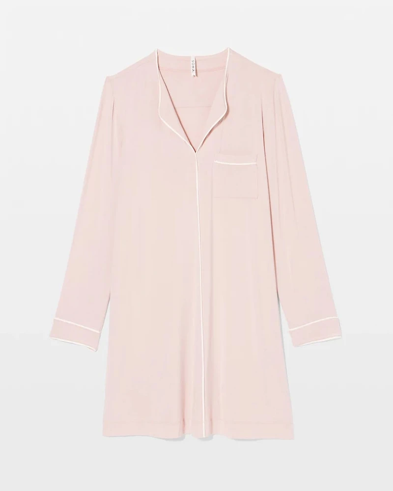 Piped Long-Sleeve Sleepshirt