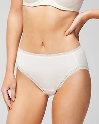 Cotton High-Leg Brief Panty with Lace Trim