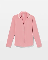 Long-Sleeve Notch Collar Pajama Top