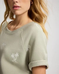 Cotton Terry Relaxed Short Sleeve Rolled Cuff Sweatshirt