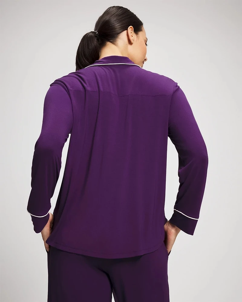 Long Sleeve Notch Collar w/ Piped Placket Pajama Top