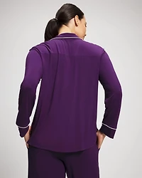 Long Sleeve Notch Collar w/ Piped Placket Pajama Top