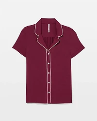 Solid Short Sleeve Notch Collar Pajama Top