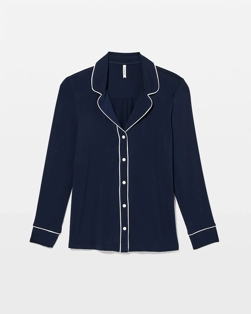 Long-Sleeve Notch Collar Pajama Top