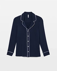 Long-Sleeve Notch Collar Pajama Top
