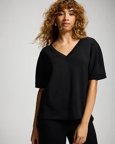Modern Modal Puff Sleeve V-Neck Sweatshirt