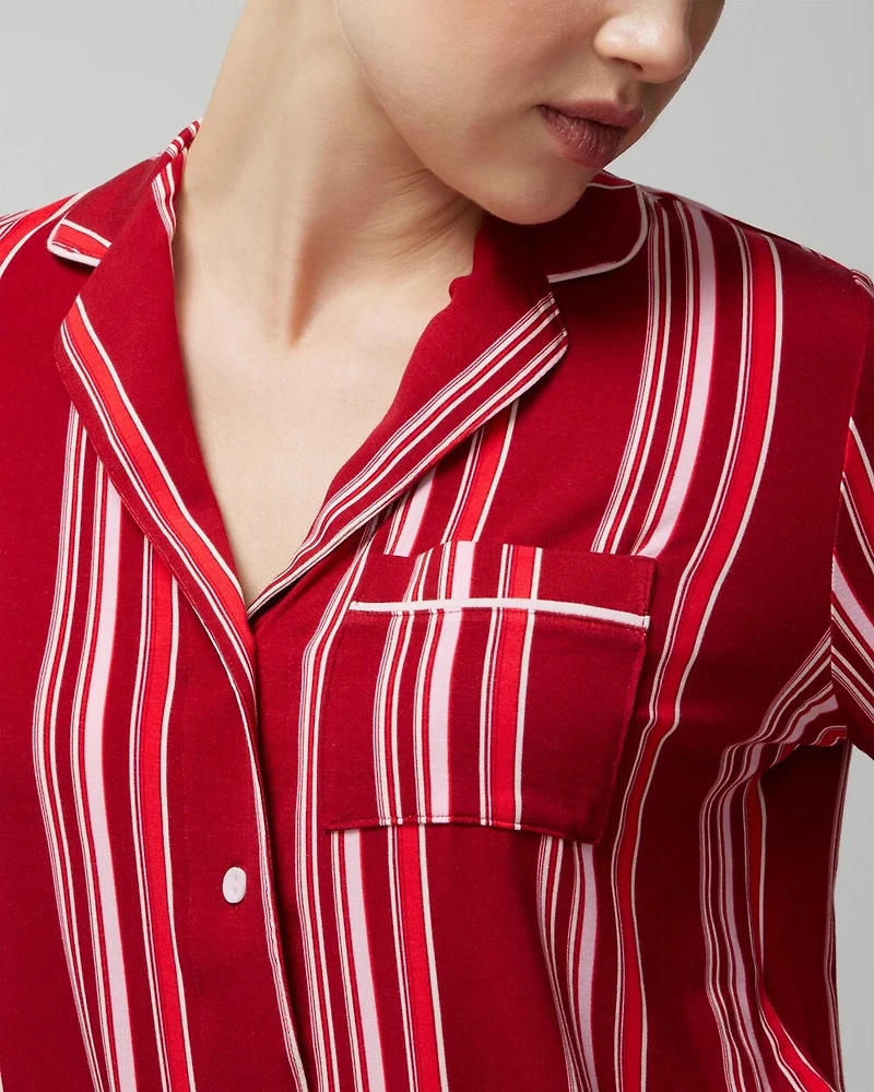 Long-Sleeve Notch Collar Pajama Top
