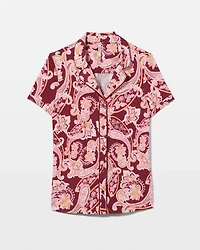 Piped Short Sleeve Notch Collar Pajama Top