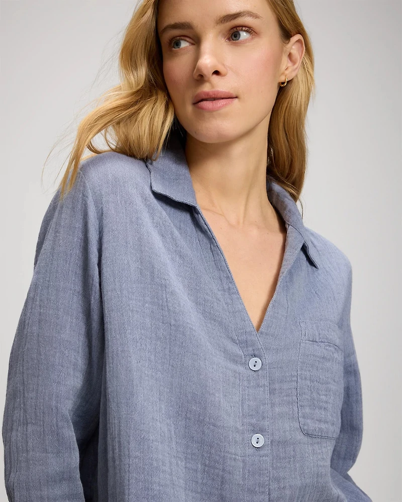 Long Sleeve Notch Collar Pajama Top