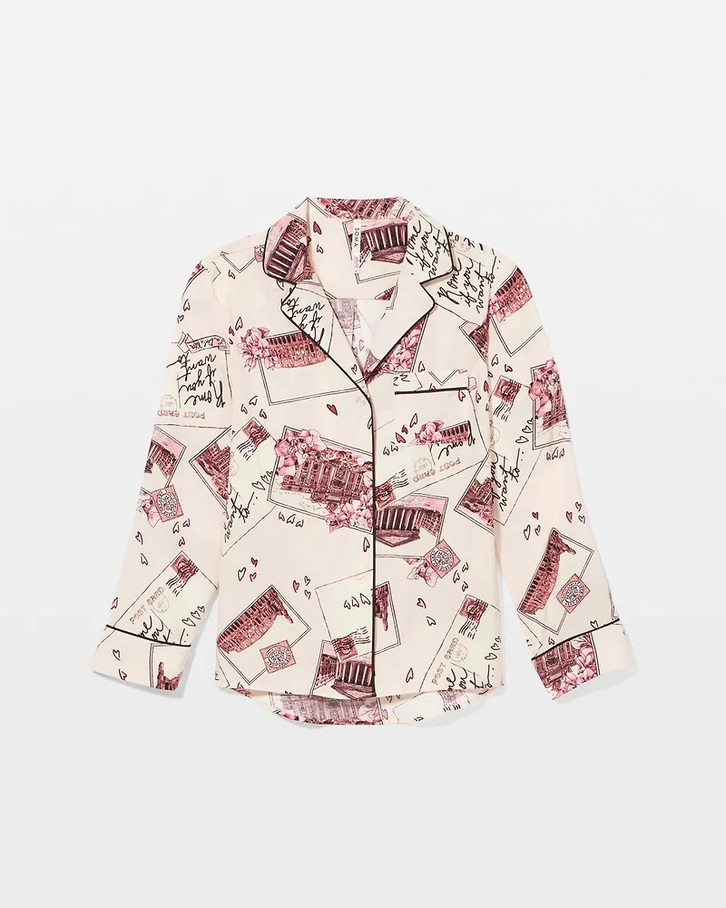 Long Sleeve Notch Collar Pajama Top