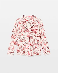 Piped Long-Sleeve Notch Pajama Top