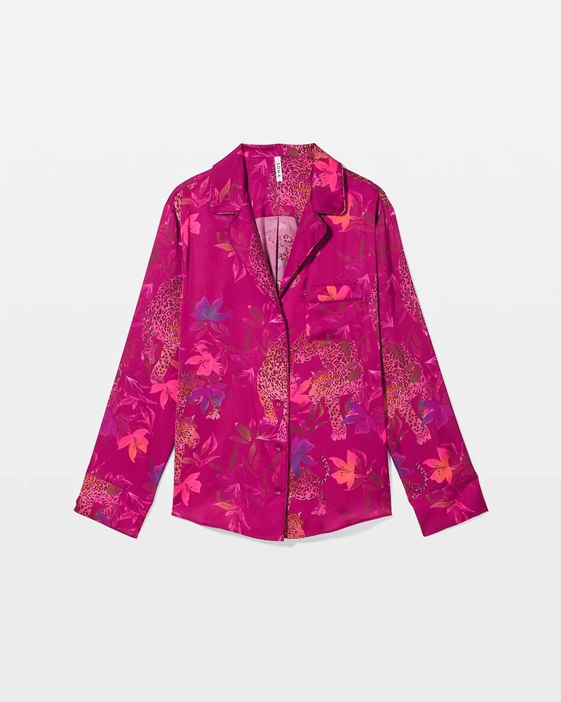 Long Sleeve Notch Collar Pajama Top