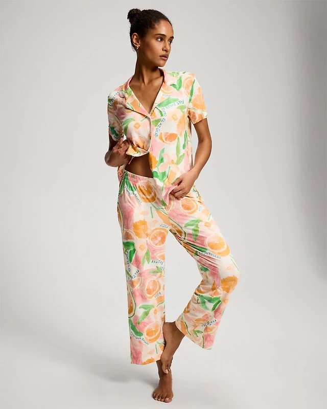 Short Sleeve Notch Collar Pajama Top