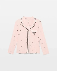 x BCRF Printed Long-Sleeve Notch Collar Pajama Top