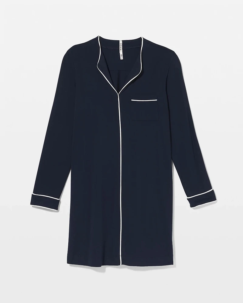 Piped Long-Sleeve Sleepshirt