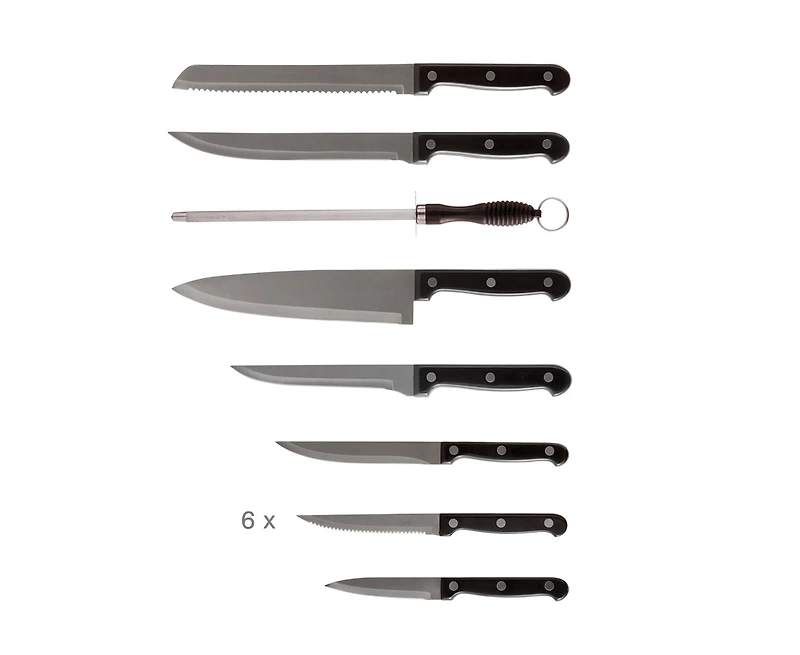 Ensemble de couteaux Rodi 14 pièces par thinkkitchen avec bloc, noir
