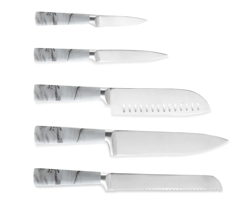 Ensemble de 5 couteaux faux marbré avec bloc Chop