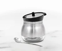 Pot à condiments en acier inoxydable et verre avec cuillère