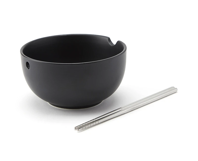 Bol à nouilles avec baguettes Soba, noir mat