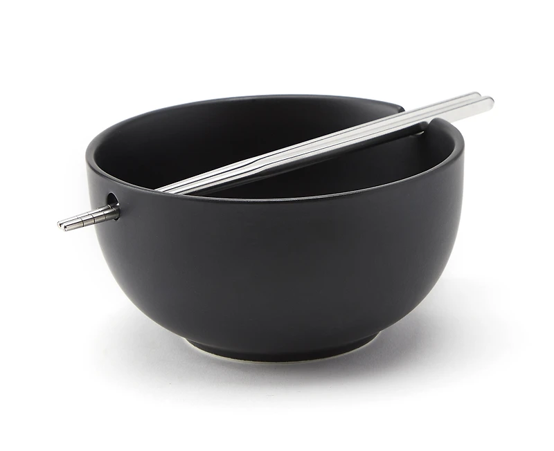 Bol à nouilles avec baguettes Soba, noir mat