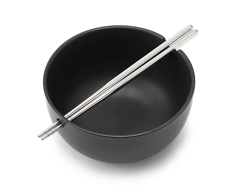 Bol à nouilles avec baguettes Soba, noir mat