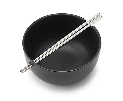 Bol à nouilles avec baguettes Soba, noir mat