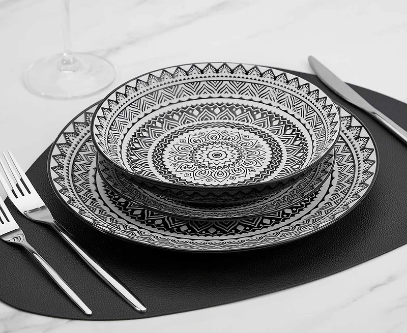 Ensemble de vaisselle de 12 pièces Maasai, blanc et noir